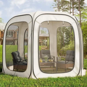 10x10ft Screen House Tent, Camping Screen Room Gazebo with Storage Bag, Instant Screen Tent with Nails, Ropes, Nets & 6 Mesh Zi
