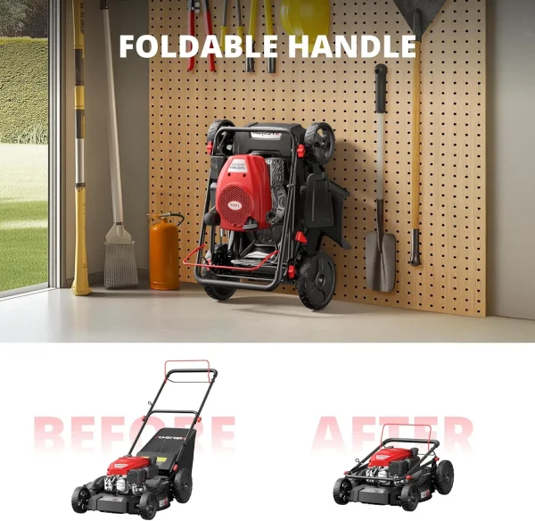21" Gas Push Lawn Mower, Rugged Steel Deck, 3-in-1 Versatile Mower, 144cc OHV Engine, 6-Level Height Adjustment, Large Grass Col - Image 6