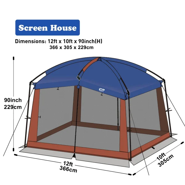 Screen House Room Camping Tent 12 x 10 Ft Canopy Tent Screen Shelter Gazebos Outdoor - Image 4
