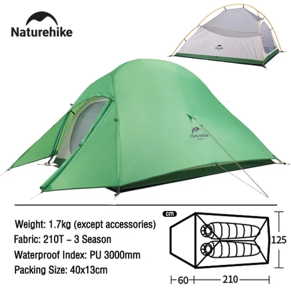 Naturehike Cloud Up 2 Person Camping Tent Waterproof Easy Build Ultralight Beach Tent Outdoor Hiking Backpacking Shelter Tents - Image 8
