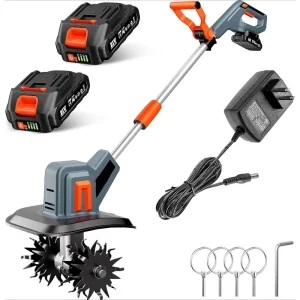 Cordless Tiller for Gardening 360 RPM Rototiller TH4000 Cultivator TaskStar Electric Garden Tiller Battery Powered Total 4000mAh