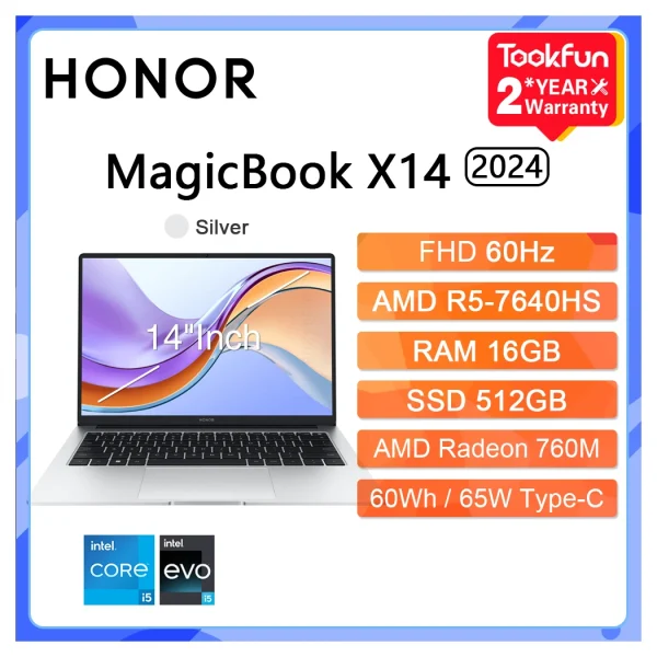 HONOR Laptop MagicBook X14 Pro 2024 FRI-H56 14"Inch FHD Intel Core i5-13500H AMD Ryzen R5 7640HS Computer PC Notebook Ultrabook - Image 9