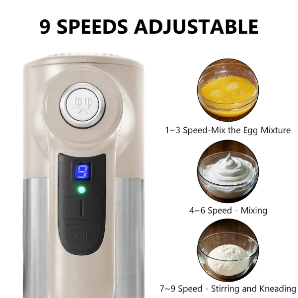 400W Electric Hand Mixer With 9 Speeds & Turbo Boost, 6 Stainl Steel Attachments For Baking, Whipping, Dough Kneading - Image 3
