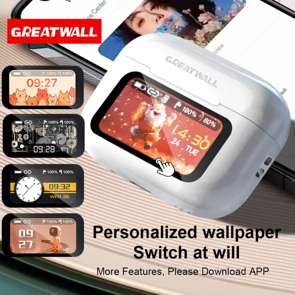 Original GREATWALL Wireless Bluetooth Earphones ANC Noise Reduction Earbuds HD Mic Call Gamer Earbuds LED Touch Screen Control - Image 2
