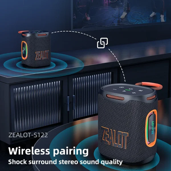 Zealot-S122 Bluetooth Speaker BT5.3 Wireless IPX6 Waterproof Shower Speaker,25W HiFi Stereo Sound,TWS Pairing,20H Music Playtime - Image 4