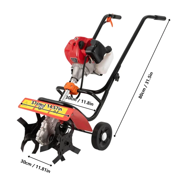 Garden Tiller Cultivator, Powerful 52cc Gas Powered Small Rototillers Air-Cooled 2 Stroke Engine Garden Yard Tilling Tool - Image 4