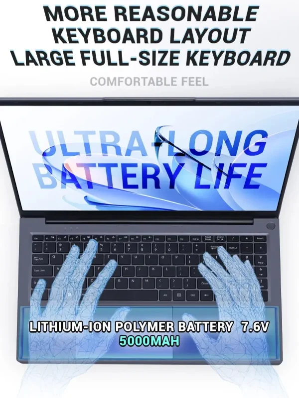 Firebat A16 Laptop 15.6 16 Inch CPU Intel N5095 16GB RAM SSD 512GB 1TB BT4.2 WiFi5 LPDDR4 Lightweight Business Computer Notebook - Image 7