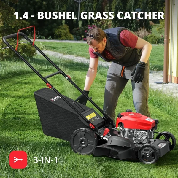 21" Gas Push Lawn Mower, Rugged Steel Deck, 3-in-1 Versatile Mower, 144cc OHV Engine, 6-Level Height Adjustment, Large Grass Col - Image 5