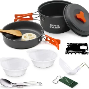 Camping Cookware Mess Kit Set with Stove - Backpacking Camping Pots and Pans Set All in One Non-Stick Camping Cooking Set Portab