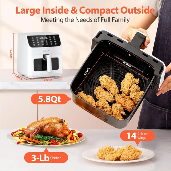 5.8QT Large Air Fryer, 12-in-1 Digital Airfryer with Clear Window, 40+ Recipes, Flavor-Lock Tech, Shake Reminder, Compact, Quiet - Image 6