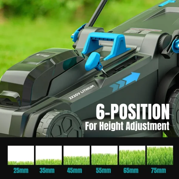 2x20V 18 inch Self-Propelled Lawn Mower Cordless, Brushless Push Lawn Mower with 6-Position Cutting Height Adjustment, 2x4.0Ah B - Image 6