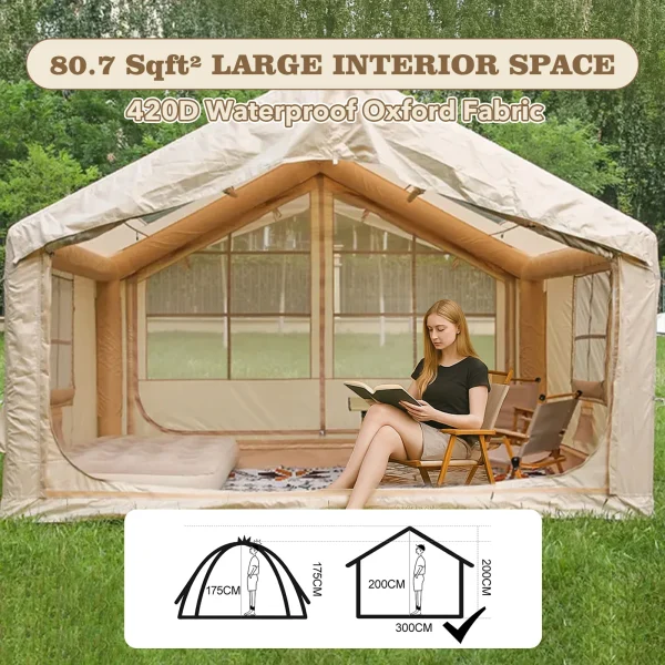 80.7 Square Feet Inflatable Tent with Air Conditioning Vent,4 Season Glamping Blow up Tent for Camping,Waterproof Oxford Fabric - Image 5