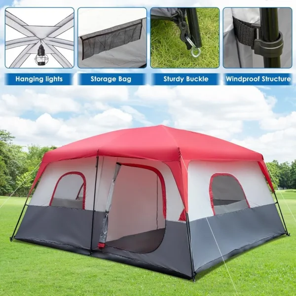 14 Persons Pop Up Camping Tent 2 Rooms Easy Up Instant for Family - Image 6