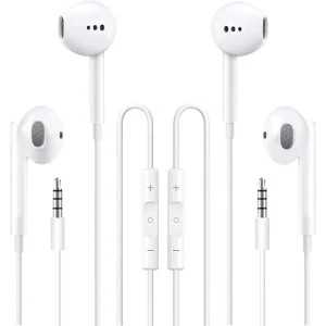 2 Pack Wired Earbuds with Mic, Volume Control, Compatible with iPhone/iPad/Android/PC & 3.5mm Devices