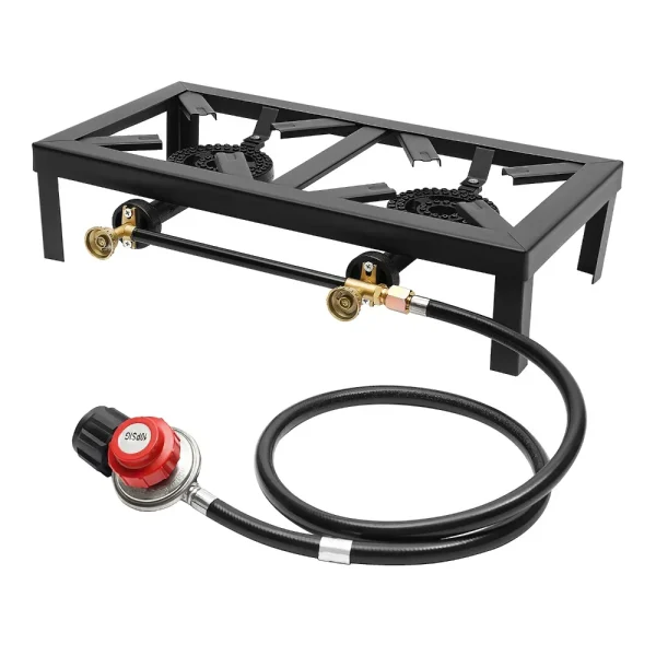 8000W Portable Camping 2 Burner Stove Outdoor BBQ Cooker Cast Iron Commercial Camping Stove with Regulator Hose Gas Cooker - Image 2