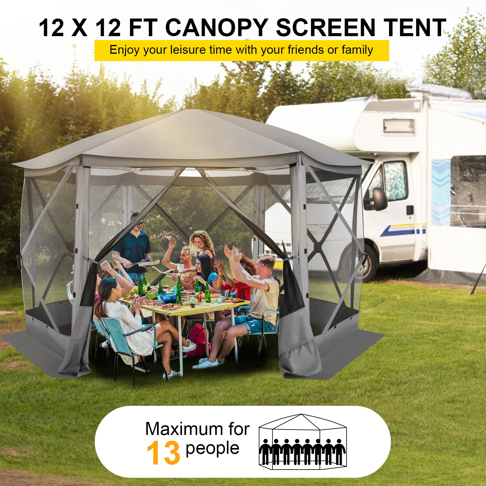 Pop up Gazebo Screen Tent Screen House for Camping, 12x12 Screen Room with Removable Roof, Outdoor Screened Gazebo with Netting, - Image 3