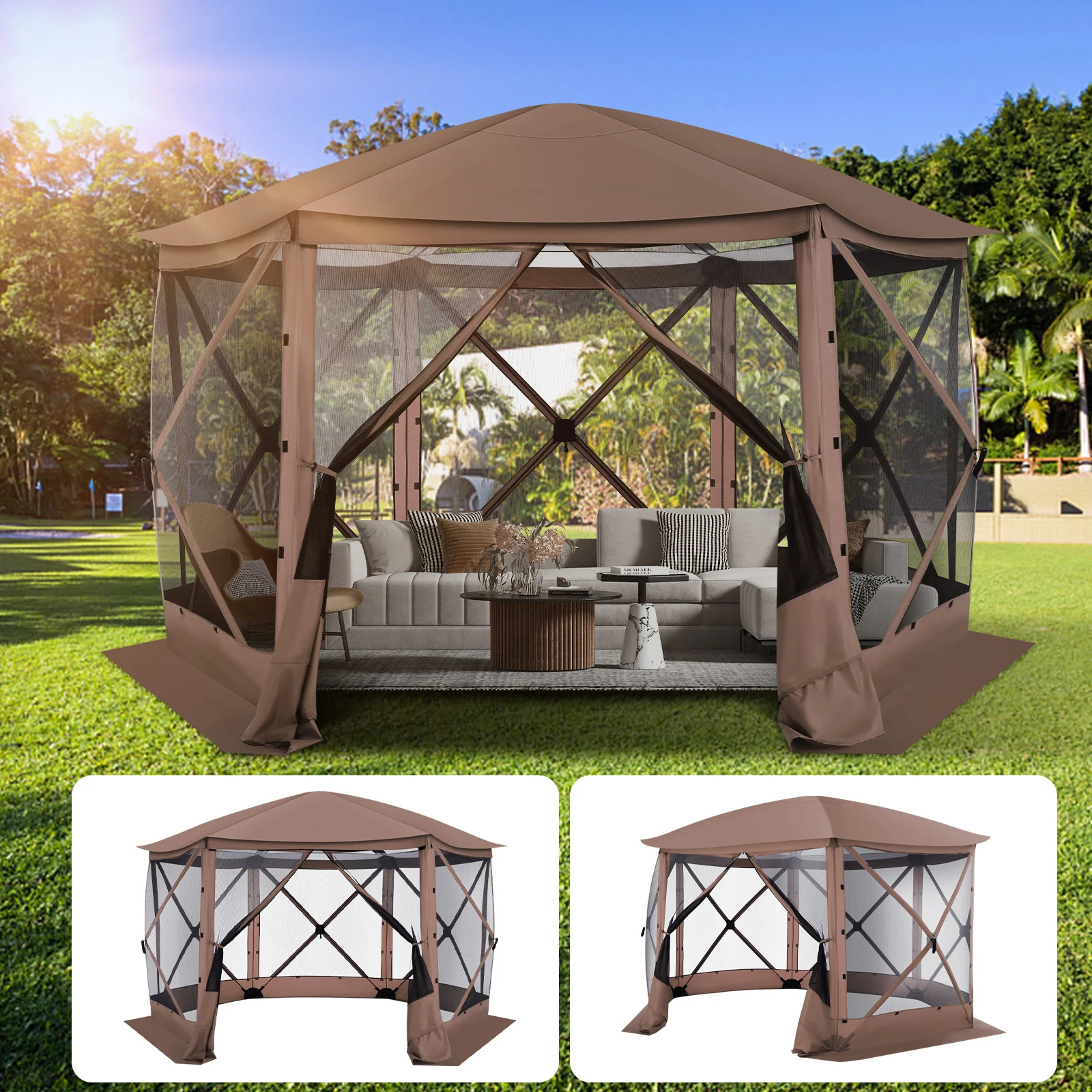 Pop up Gazebo Screen Tent Screen House for Camping, 12x12 Screen Room with Removable Roof, Outdoor Screened Gazebo with Netting, - Image 8