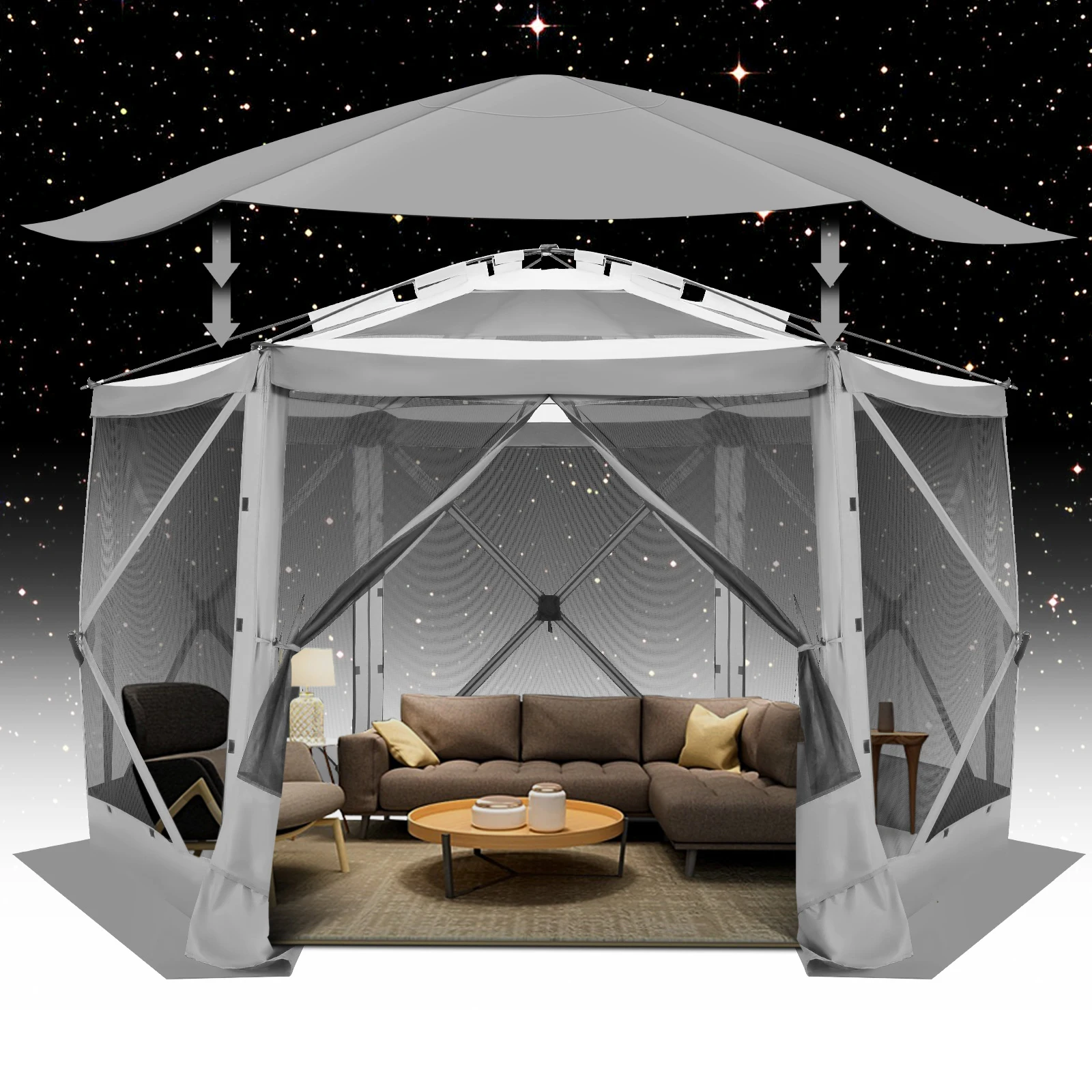 Pop up Gazebo Screen Tent Screen House for Camping, 12x12 Screen Room with Removable Roof, Outdoor Screened Gazebo with Netting, - Image 4