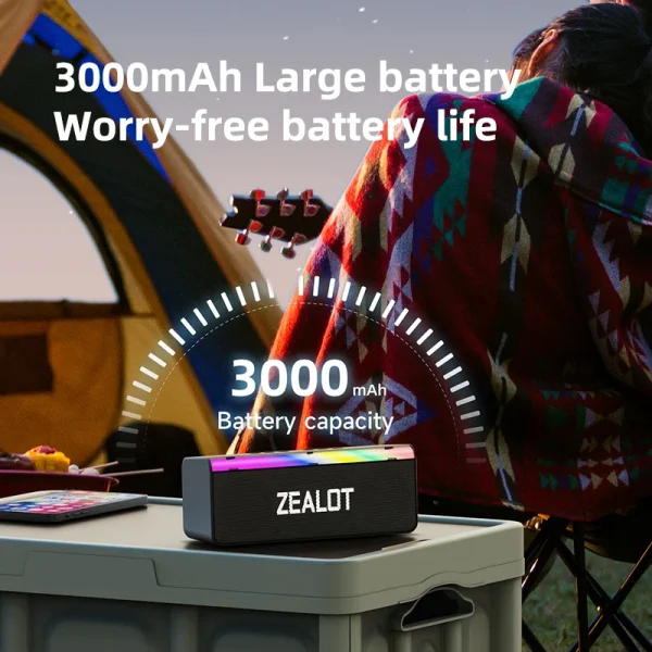 Zealot-S72 Outdoor Bluetooth Speaker 20W Superior Sound and Bass Music Sound Box IPX6 Waterproof 10H Playtime Portable Speaker - Image 4