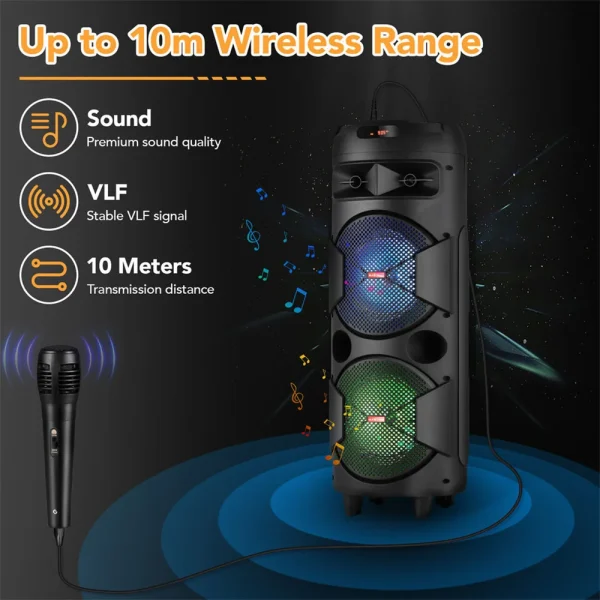 4000W Portable Bluetooth Speaker Dual 6.5" Woofer Sound System Party DJ With Microphone Remote Led Light TWS - Image 5