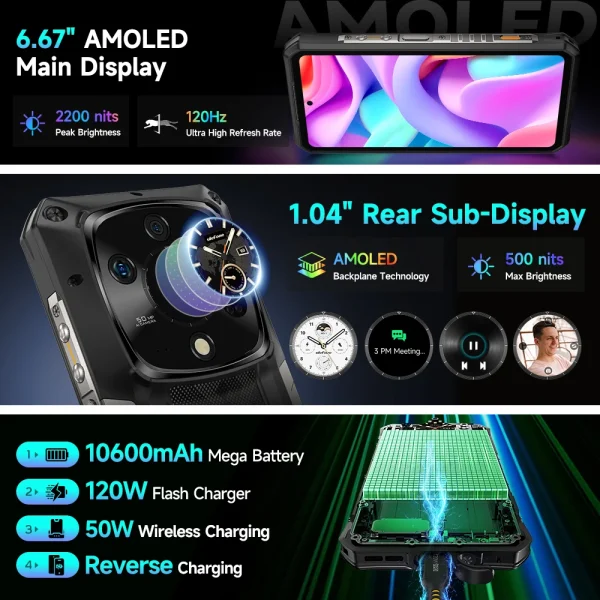 Ulefone Armor 28 Pro 5G AI Rugged Phone 512GB ROM Smartphone 120W MTK Dimensity 7300  10600mAh 6.67”AMOLED 64MP Mobile phone - Image 4