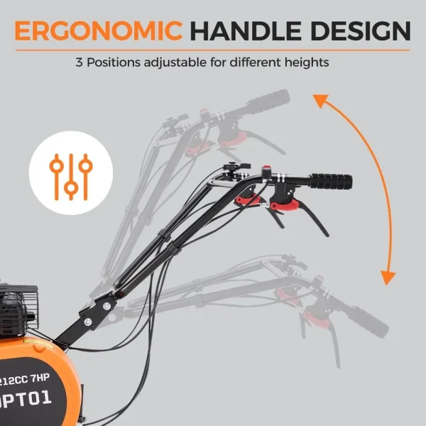 7HP 212CC 4-Stroke Gas Tiller Cultivator, Forward and Reverse Double-Clutch Rototiller, Gear Drive System Efficiently Transmits - Image 5