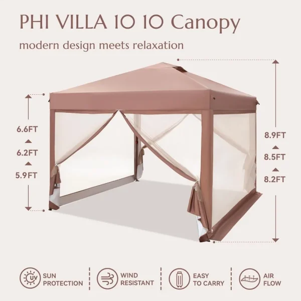 10' x 10' Pop Up Canopy Tent with Netting, Instant Gazebo, Ez up Screen House Room with Carry Bag, Height Adjustable, for Outdo - Image 6