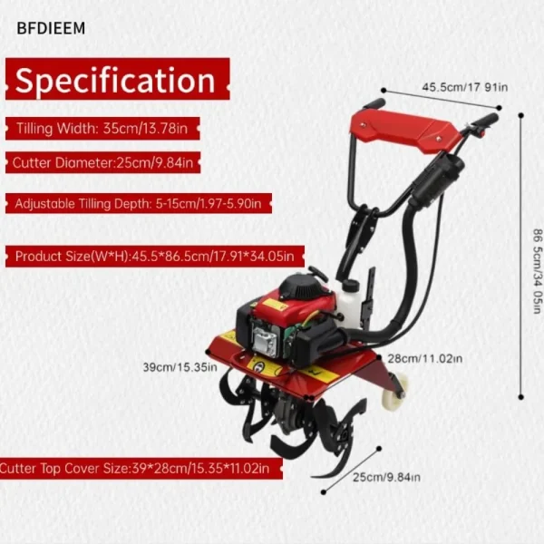 4-Stroke 63CC Gas Powered Tiller Cultivator Garden Yard Rototiller Tilling Tool Gas Tiller- Ideal for Garden, Lawn - Image 2