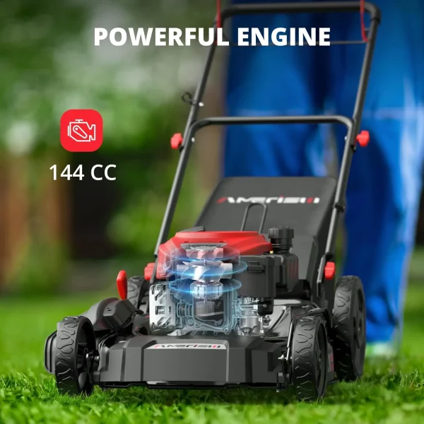 21" Gas Push Lawn Mower, Rugged Steel Deck, 3-in-1 Versatile Mower, 144cc OHV Engine, 6-Level Height Adjustment, Large Grass Col - Image 2