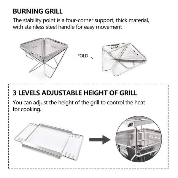 Camping Wood Stove Mesh Grill Small size Windproof Outdoor wild Survival Travel Tourism Stainless Steel Cook Equipment - Image 4