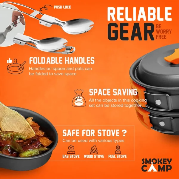 Camping Cookware Mess Kit Set with Stove - Backpacking Camping Pots and Pans Set All in One Non-Stick Camping Cooking Set Portab - Image 3