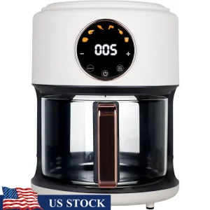 360° Viewable Glass Air Fryer 4.7Qt 1200W Digital Display 6-in-1 Cooking Functions Adjustable Temp Dishwasher Safe Perfect Meals