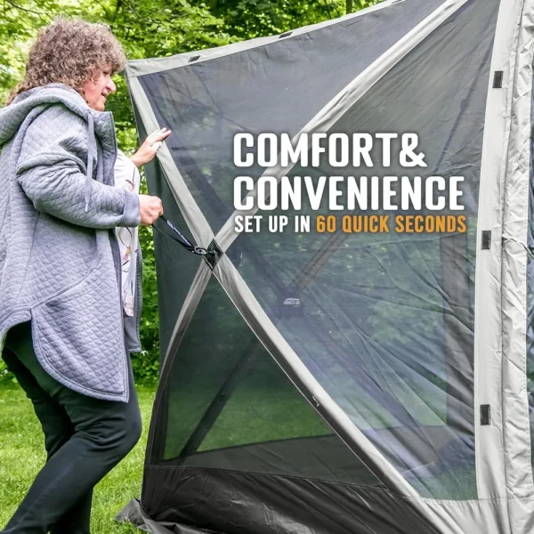 Pop Up Screen Tent, Outdoor Camping Gazebo Canopy, Pavilion, 12.5', Gray - Heavy-Duty Portable Screened Shelter with Netting - Image 3