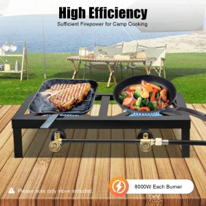 8000W Portable Camping 2 Burner Stove Outdoor BBQ Cooker Cast Iron Commercial Camping Stove with Regulator Hose Gas Cooker