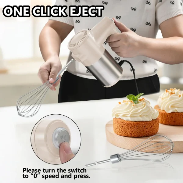 400W Electric Hand Mixer With 9 Speeds & Turbo Boost, 6 Stainl Steel Attachments For Baking, Whipping, Dough Kneading - Image 5