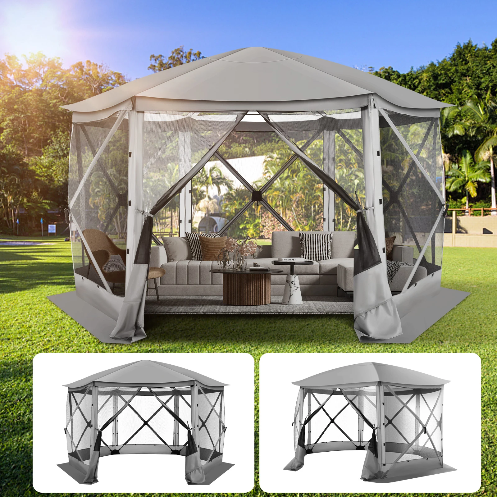 Pop up Gazebo Screen Tent Screen House for Camping, 12x12 Screen Room with Removable Roof, Outdoor Screened Gazebo with Netting,