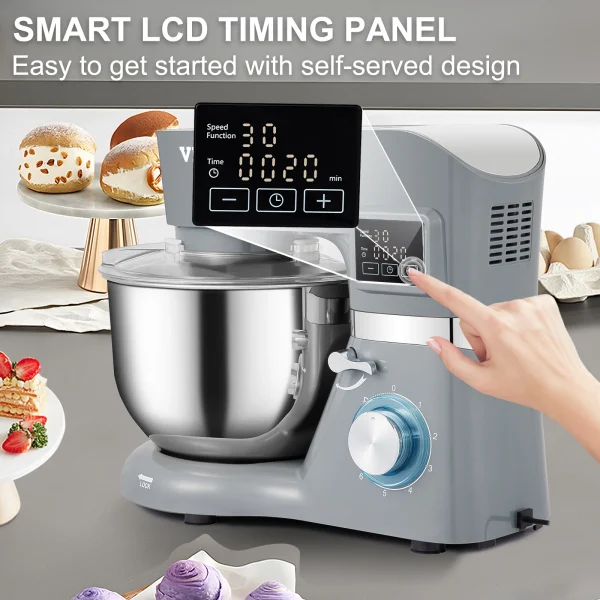 VEVOR Stand Mixer 660W Electric Dough Mixer with 6 Speeds LCD Screen Timing 5.8 Qt Stainless Steel Bowl Dough Hook Flat Beater - Image 2