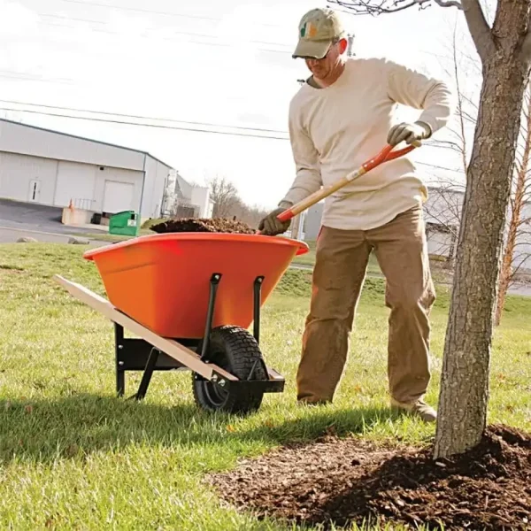 6-Cubic-Foot Durable Wheelbarrow with Wooden Handles and Pneumatic Tire Smooth Operation - Image 5