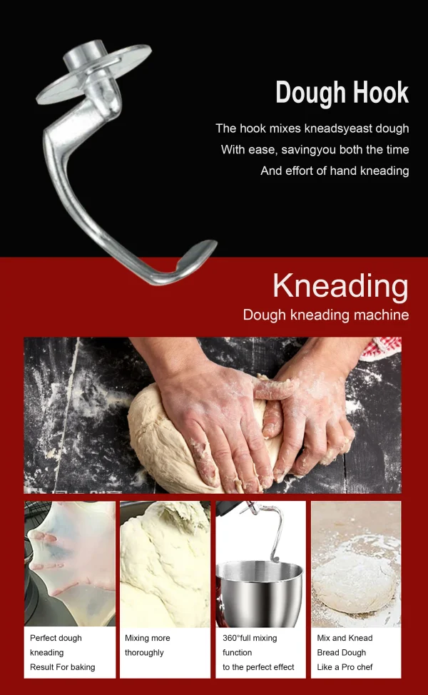 Electric Kitchen Mixer, Stainless Steel Bowl with Dough Hook, Whisk & Blender, Food Blender for Baking, Cake & Cook - Image 3