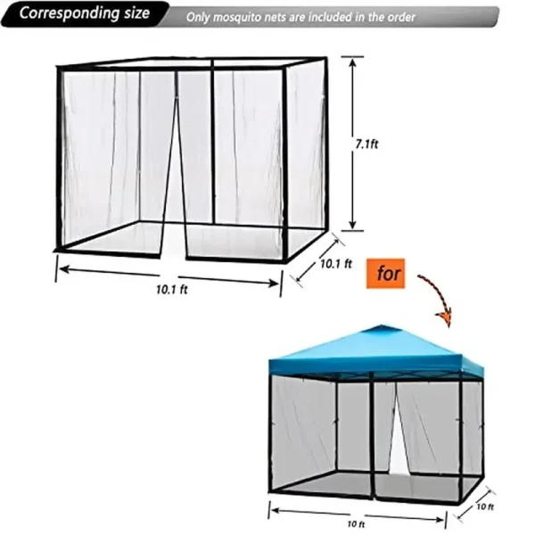 10x10 Mosquito Netting Patio Camping Gazebo Tent Double Door Side Screen Pop Up Canopy Easy Installation Black Net Reusable - Image 2