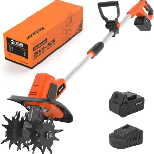 20V Cordless Tiller Cultivator, 9-Inch Electric Garden Tiller with 48 Steel Tines, 360RPM Battery Powered Rototiller for Gardeni