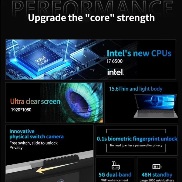 Xiaman 15.6" Intel Core i7 6500U Laptop Computer Windows 11 Pro 16GB DDR4 512GB 1TB SSD Portable Notebook PC Gamer Gaming Laptop - Image 2