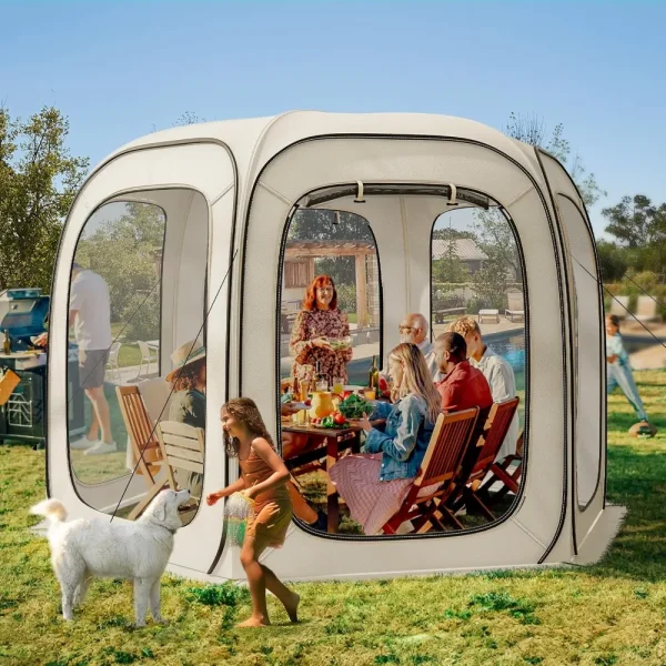 10x10ft Screen House Tent, Camping Screen Room Gazebo with Storage Bag, Instant Screen Tent with Nails, Ropes, Nets & 6 Mesh Zi - Image 2
