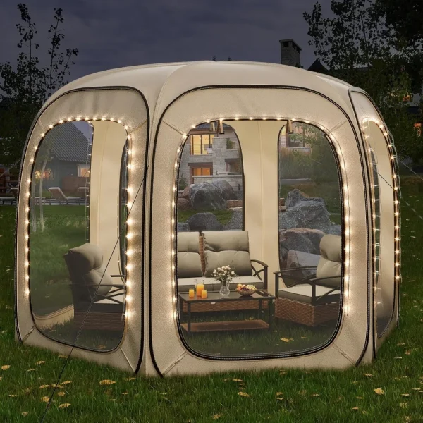 10x10ft Screen House Tent, Camping Screen Room Gazebo with Storage Bag, Instant Screen Tent with Nails, Ropes, Nets & 6 Mesh Zi - Image 4