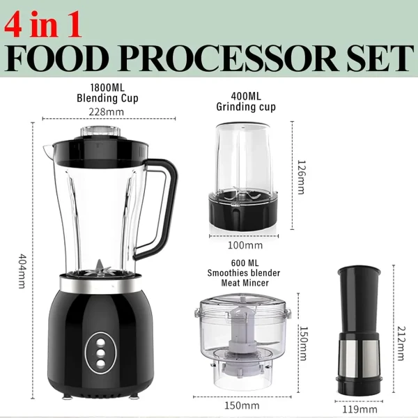 4 in 1 Blender and Food Processor Combo for Kitchen,Blender for Shakes and Smoothies,Meat Chopped,Dry Grinding,600W 3 Cups(1.8L+ - Image 2