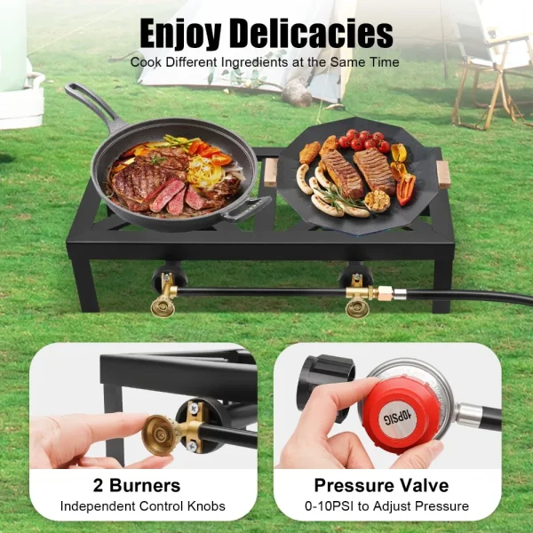 8000W Portable Camping 2 Burner Stove Outdoor BBQ Cooker Cast Iron Commercial Camping Stove with Regulator Hose Gas Cooker - Image 4