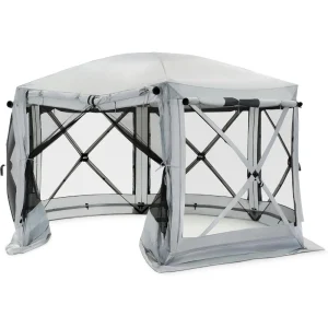 Pop Up Screen Tent, Outdoor Camping Gazebo Canopy, Pavilion, 12.5', Gray - Heavy-Duty Portable Screened Shelter with Netting