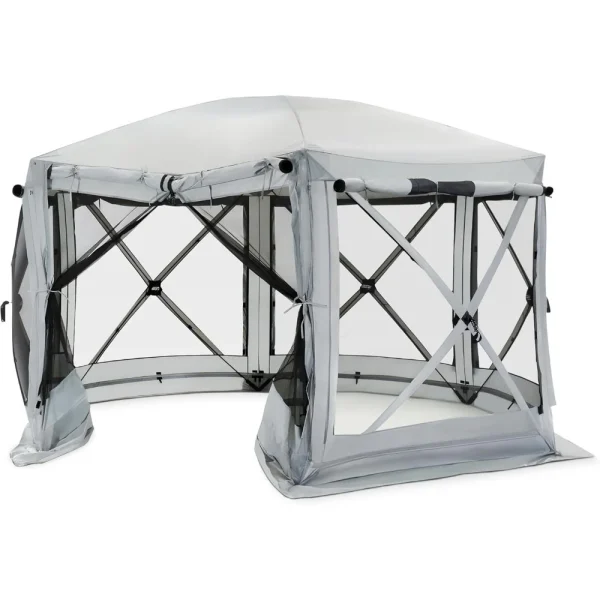 Pop Up Screen Tent, Outdoor Camping Gazebo Canopy, Pavilion, 12.5', Gray - Heavy-Duty Portable Screened Shelter with Netting