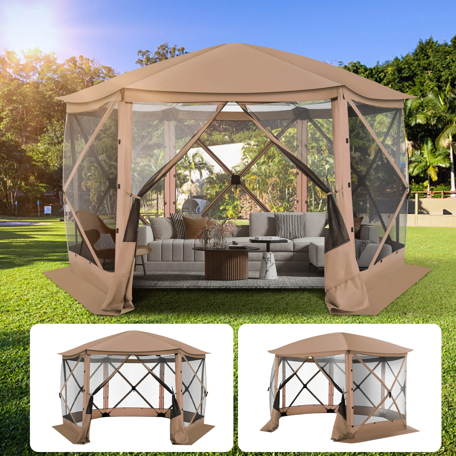Pop up Gazebo Screen Tent Screen House for Camping, 12x12 Screen Room with Removable Roof, Outdoor Screened Gazebo with Netting, - Image 7