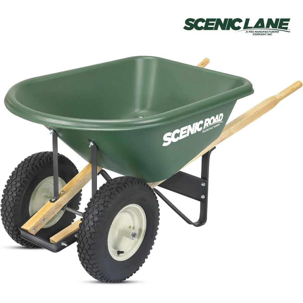 Scenic Lane Single-Wheel 6 Cu Ft Wheelbarrow with 16" 4-Ply Knobby Tire, High Density Polyethylene Tray, Steel Frame, for Garden - Image 6